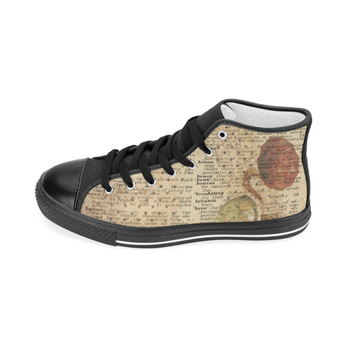 Brown Book Ephemera Women's Classic High Top Canvas Shoes (Model 017)