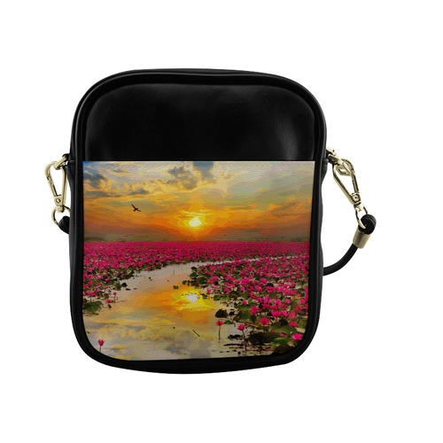 Lotus Flowers Floral Sunset Sling Bag (Model 1627)