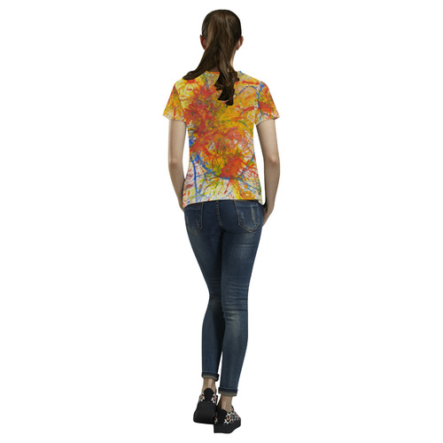 Aflame with Flower Art Top All Over Print T-Shirt for Women (USA Size) (Model T40)