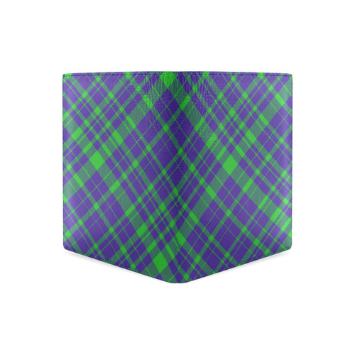 Diagonal Green & Purple Plaid Hipster Style Men's Leather Wallet (Model 1612)