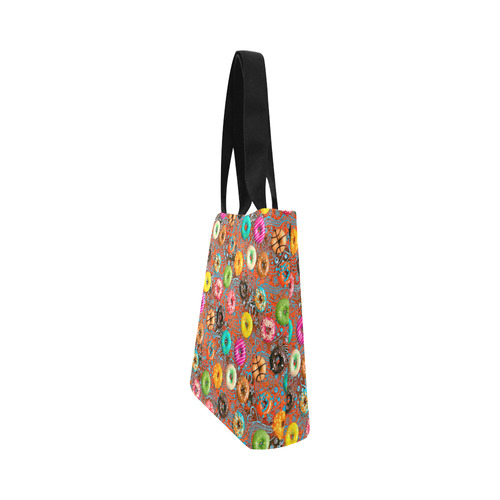 Colorful Yummy Donuts Hearts Ornaments Pattern Canvas Tote Bag (Model 1657)