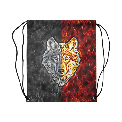 A Graceful WOLF Looks Into Your Eyes Two-colored Large Drawstring Bag Model 1604 (Twin Sides)  16.5"(W) * 19.3"(H)