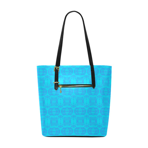 Blue and Turquoise Abstract Damask Pattern Euramerican Tote Bag/Small (Model 1655)