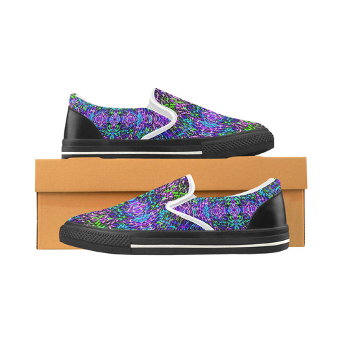 GrassWorld Blue, Purple, Green Design Slip On Shoes Women's Slip-on Canvas Shoes (Model 019)