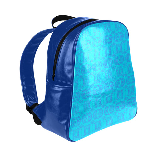 Blue and Turquoise Abstract Damask Pattern Multi-Pockets Backpack (Model 1636)