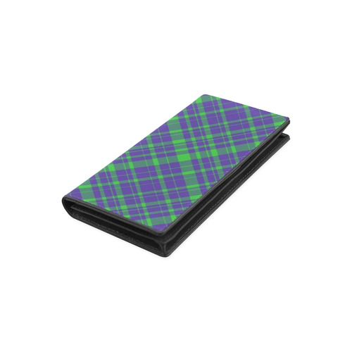 Diagonal Green & Purple Plaid Hipster Style Women's Leather Wallet (Model 1611)