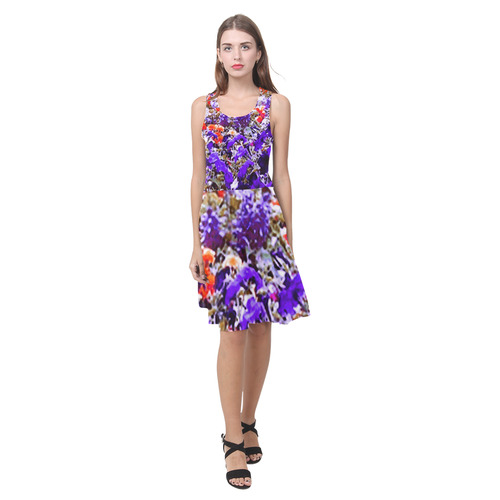 Red White Blue Abstract Floral Landscape Atalanta Casual Sundress(Model D04)