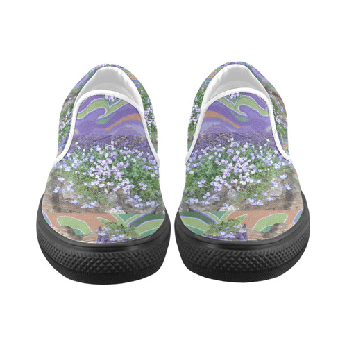 Purple Flower Photo Art Slip On Shoes Women's Slip-on Canvas Shoes (Model 019)