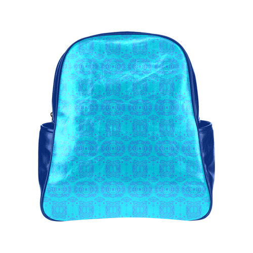 Blue and Turquoise Abstract Damask Pattern Multi-Pockets Backpack (Model 1636)