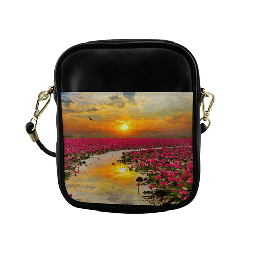 Lotus Flowers Floral Sunset Sling Bag (Model 1627)