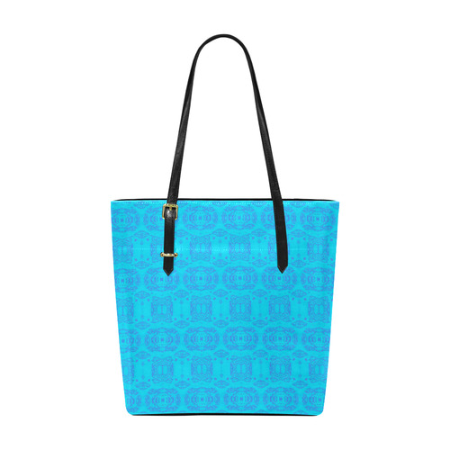 Blue and Turquoise Abstract Damask Pattern Euramerican Tote Bag/Small (Model 1655)