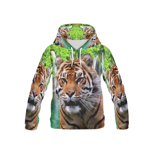 Tiger  and Waterfall All Over Print Hoodie for Kid (USA Size) (Model H13)