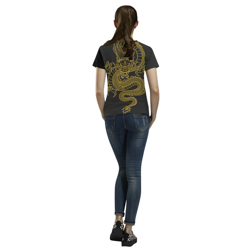 Chinese Dragon black All Over Print T-Shirt for Women (USA Size) (Model T40)