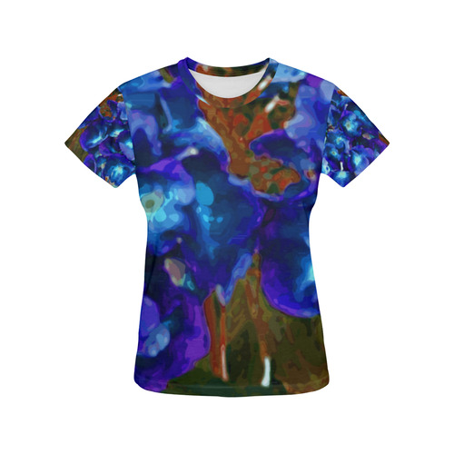 Blue Hydrangea Watercolor Floral All Over Print T-Shirt for Women (USA Size) (Model T40)