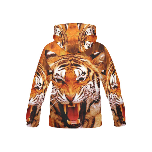 Tiger and Flame All Over Print Hoodie for Kid (USA Size) (Model H13)