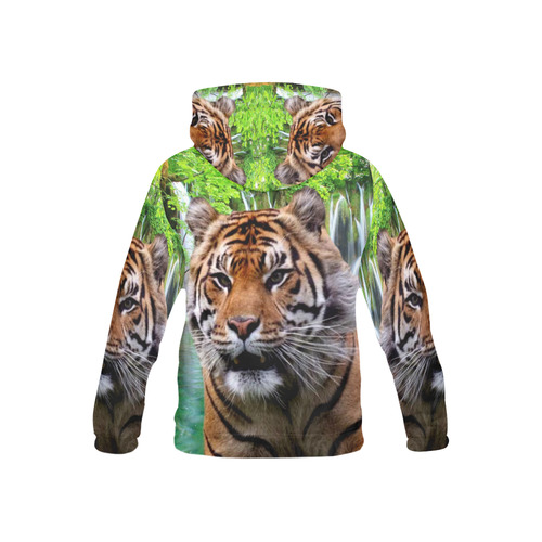 Tiger  and Waterfall All Over Print Hoodie for Kid (USA Size) (Model H13)