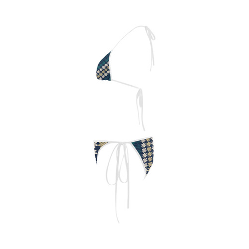 Dark Blue Floral Geometric Tile Custom Bikini Swimsuit