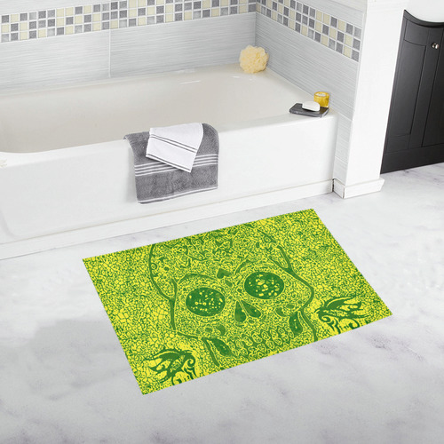 mosaic skull yellow green by JamColors Bath Rug 20''x 32''