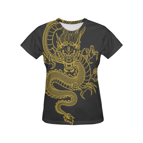 Chinese Dragon black All Over Print T-Shirt for Women (USA Size) (Model T40)