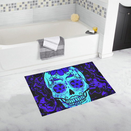 Fractal Skull blue by JamColors Bath Rug 20''x 32''