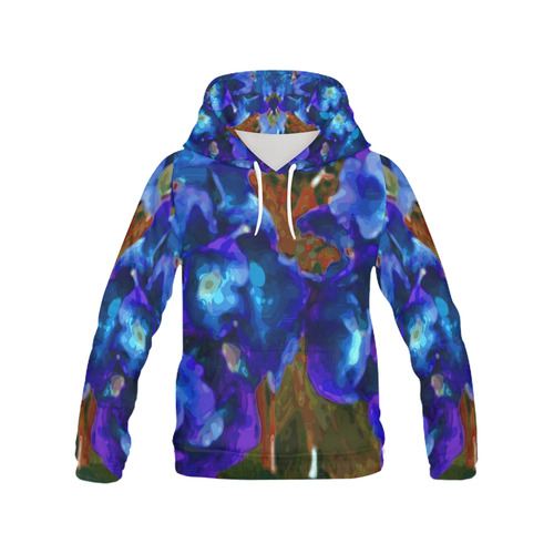 Blue Hydrangea Watercolor Floral All Over Print Hoodie for Women (USA Size) (Model H13)