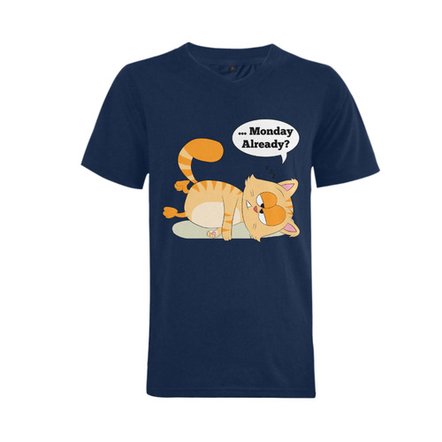 Even Cat Hates Monday Men's V-Neck T-shirt  Big Size(USA Size) (Model T10)