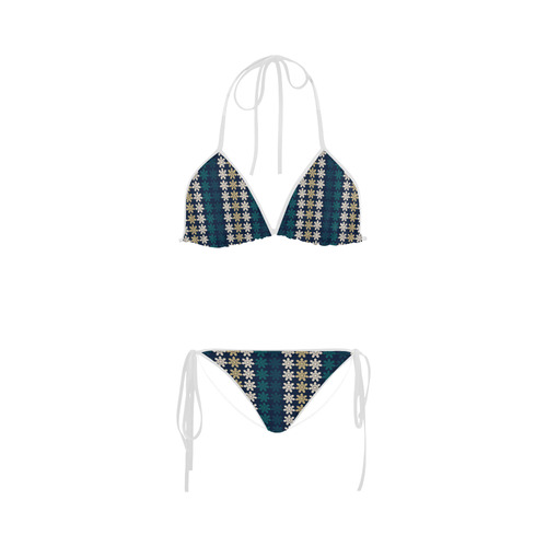 Dark Blue Floral Geometric Tile Custom Bikini Swimsuit