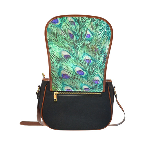 Watercolor Peacock Feathers Saddle Bag/Small (Model 1649)(Flap Customization)