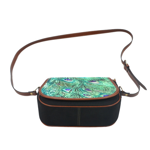 Watercolor Peacock Feathers Saddle Bag/Small (Model 1649)(Flap Customization)