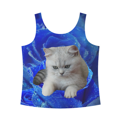 Cat and Rose All Over Print Tank Top for Women (Model T43)