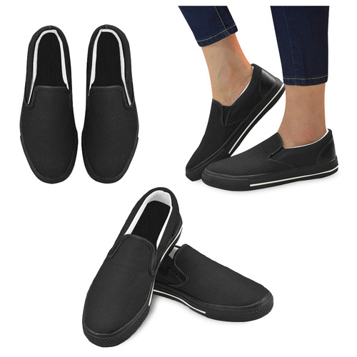 Black-White-S Women's Slip-on Canvas Shoes/Large Size (Model 019)