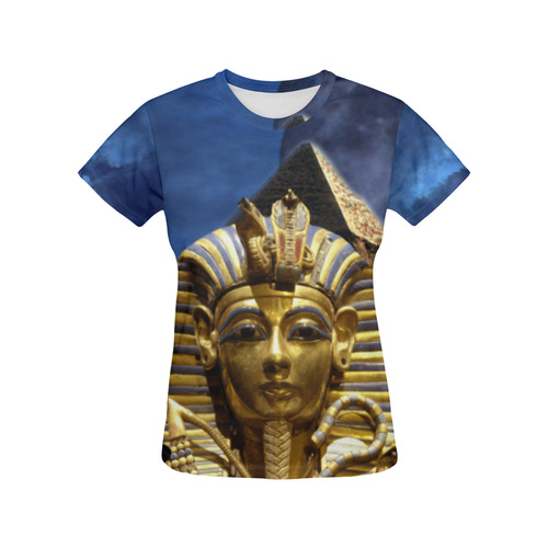 King Tut and Pyramid All Over Print T-Shirt for Women (USA Size) (Model T40)