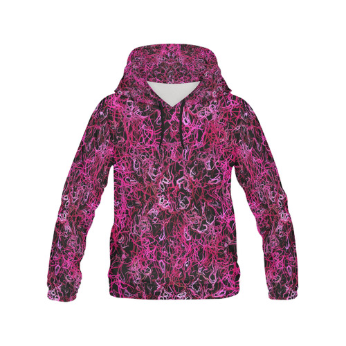 Hot Pink and Black Electric Lines All Over Print Hoodie for Women (USA Size) (Model H13)