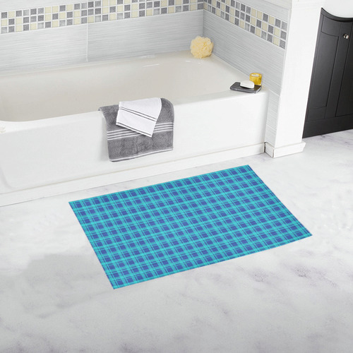 checkered Fabric blue by FeelGood Bath Rug 16''x 28''
