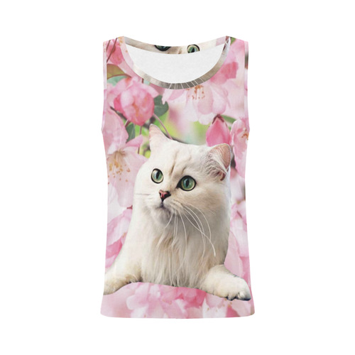 Cat and Flowers All Over Print Tank Top for Women (Model T43)