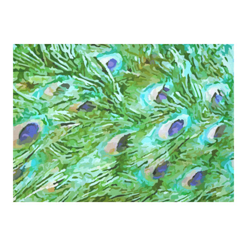 Watercolor Peacock Feathers Cotton Linen Tablecloth 60"x 84"
