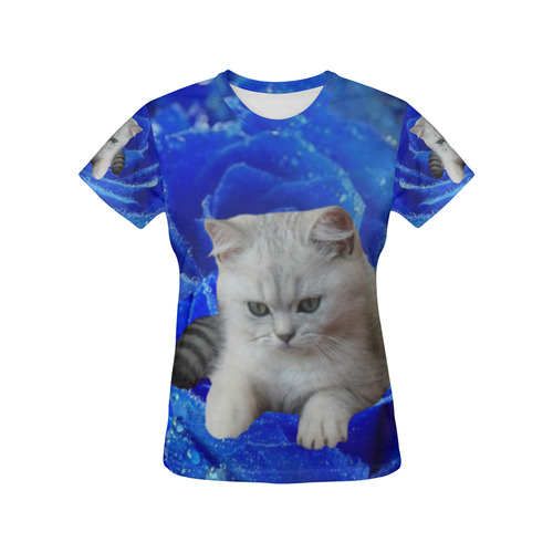 Cat and Rose All Over Print T-Shirt for Women (USA Size) (Model T40)