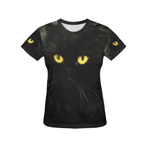 Black Cat All Over Print T-Shirt for Women (USA Size) (Model T40)