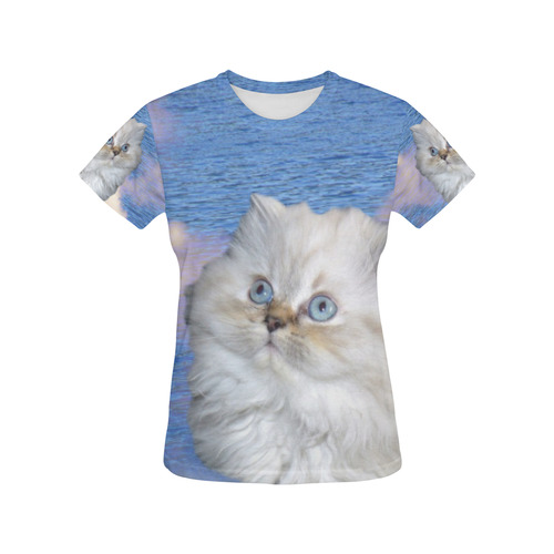 Cat and Water All Over Print T-Shirt for Women (USA Size) (Model T40)