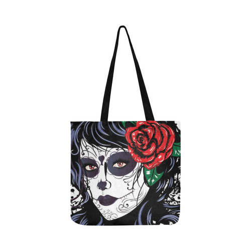 Sugar Skull Day of the Dead Floral Beautiful Reusable Shopping Bag Model 1660 (Two sides)