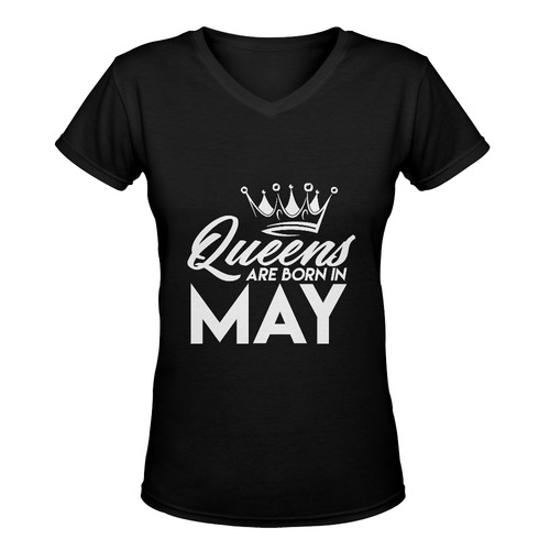 QUEENS ARE BORN IN MAY (WHITE TEXT) Women's Deep V-neck T-shirt (Model T19)