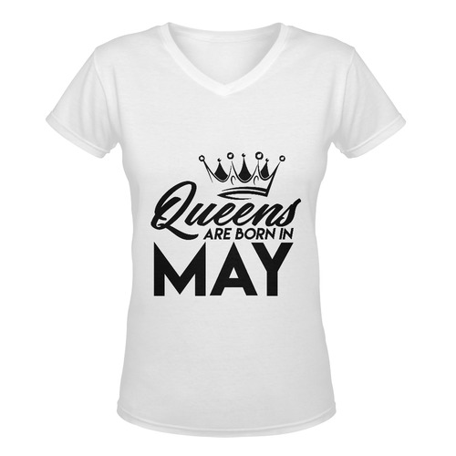 QUEENS ARE BORN IN MAY (BLACK TEXT) Women's Deep V-neck T-shirt (Model T19)