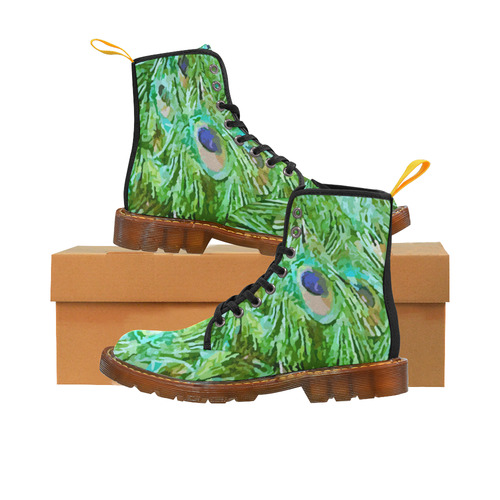 Watercolor Peacock Feathers Martin Boots For Women Model 1203H