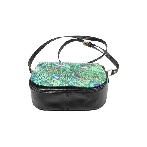 Watercolor Peacock Feathers Classic Saddle Bag/Small (Model 1648)