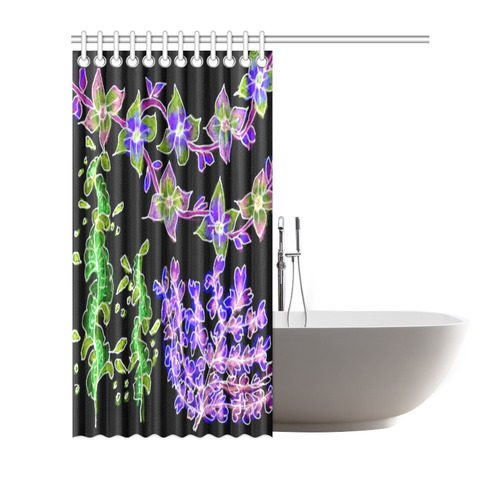 Psychedelic Purple Green Dancing Flowers Glow Shower Curtain 66"x72"