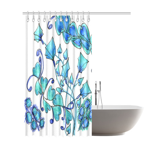 Aqua Hearts Kites Blue Balloons Garden Vines Shower Curtain 72"x84"