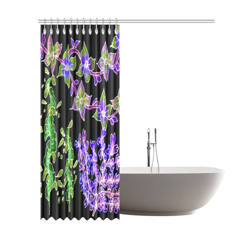 Psychedelic Purple Green Dancing Flowers Glow Shower Curtain 69"x84"