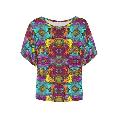 Fantasy rainbow flowers in a environment of calm Women's Batwing-Sleeved Blouse T shirt (Model T44)