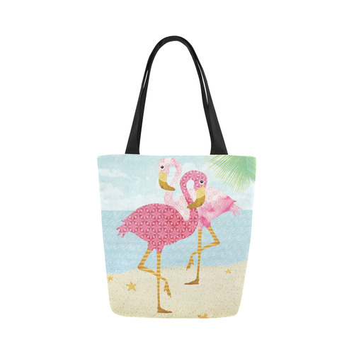 Pink Flamingos On The Beach Canvas Tote Bag (Model 1657)