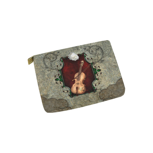 Violin with violin bow and flowers Carry-All Pouch 6''x5''